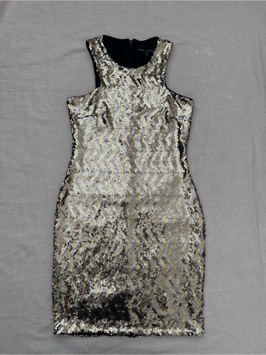 bebe Dresses & Skirts - Bebe Addiction Metallic Sequin Chevron Mini Party Dress Medium Glam GlitzBodycon